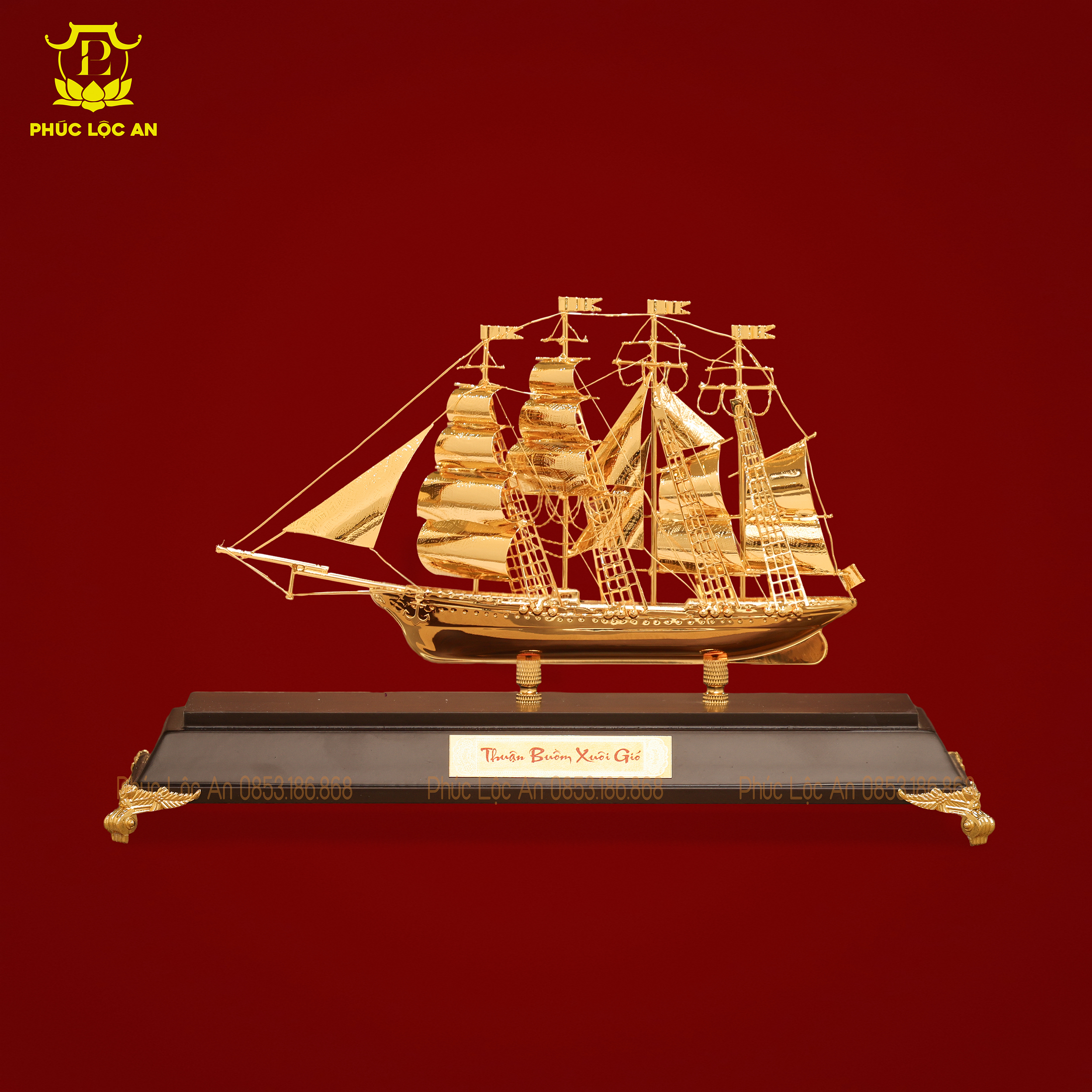 Mô Hình Thuyền Buồm Dát Vàng 24K cỡ Lớn