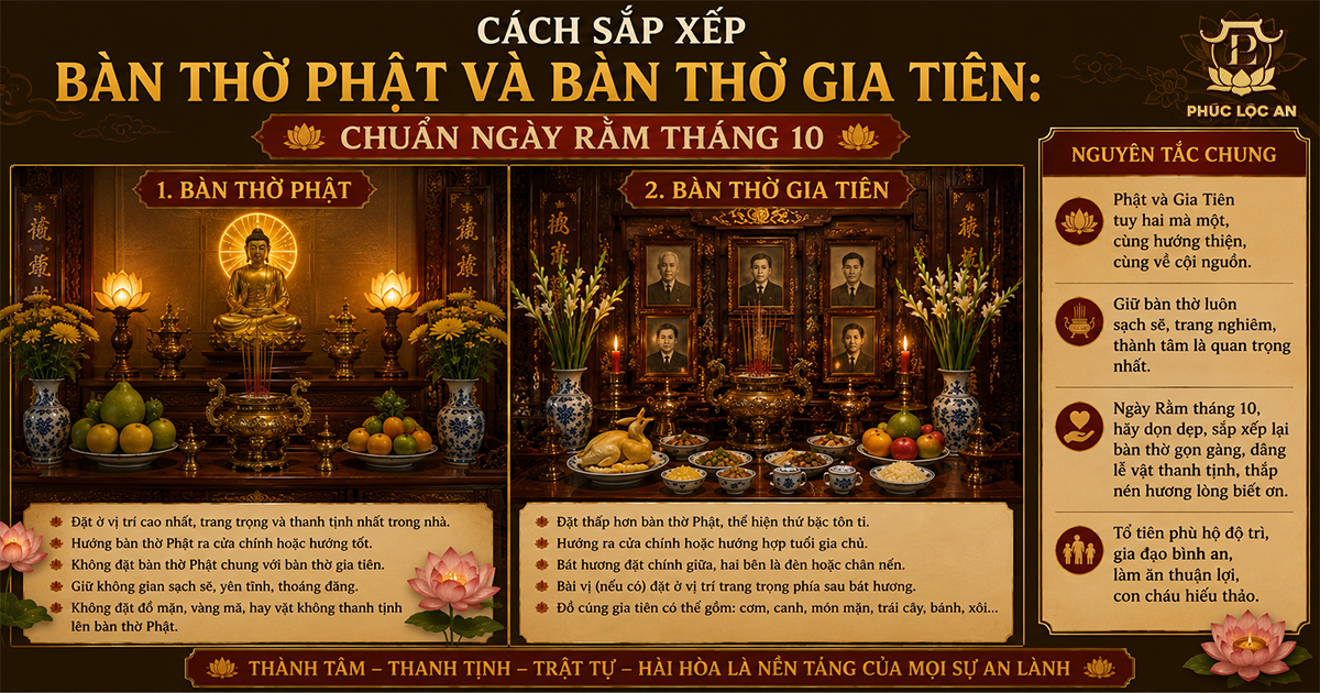 Cách Sắp Xếp Bàn Thờ Phật Và Gia Tiên Ngày Rằm Tháng 10